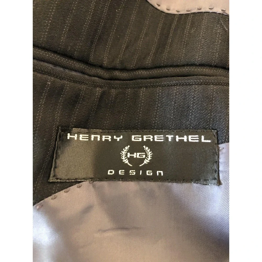 Henry Grethel Design Suit Mens 44R Black Pinstripe 2 Piece 2 Button Pleated
